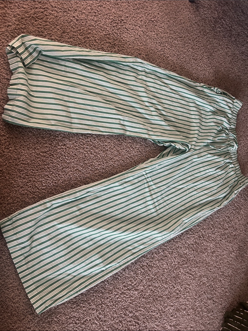 Old Navy Green and White Striped Wide-Leg Pants